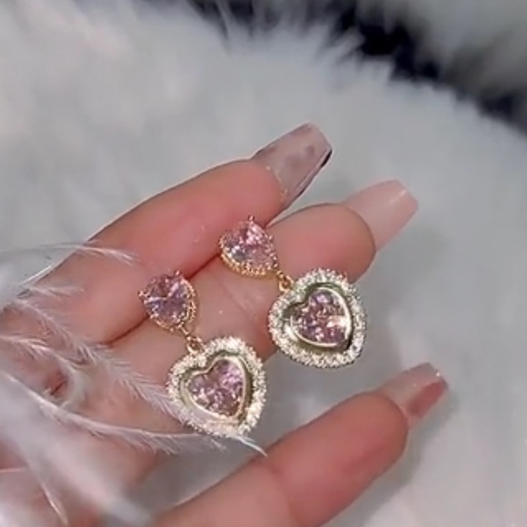 Coming soon! Cubic Zirconia Heart Earrings - Picture 3 of 7